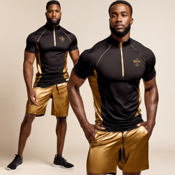 Fitted Sporty Gold & Black Men's Active Set