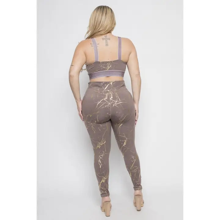 Slam Athletic Curvy Plus Collection Plus Marble Foil Print Sports (Legging Only)